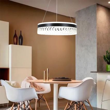 LED Prigušivi kristalni luster na sajli LED/90W/230V 3000-6500K crno + Daljinski upravljač