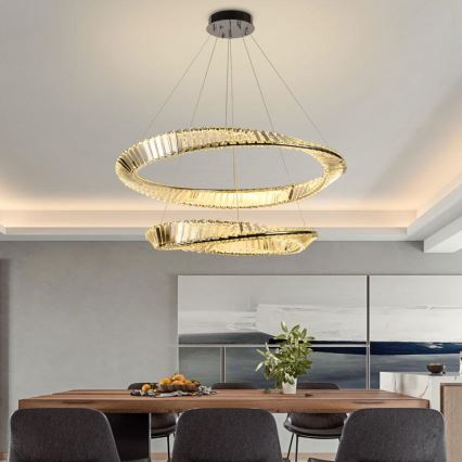 LED Prigušivi kristalni luster na sajli LED/90W/230V 3000-6500K sjajni krom + Daljinski upravljač