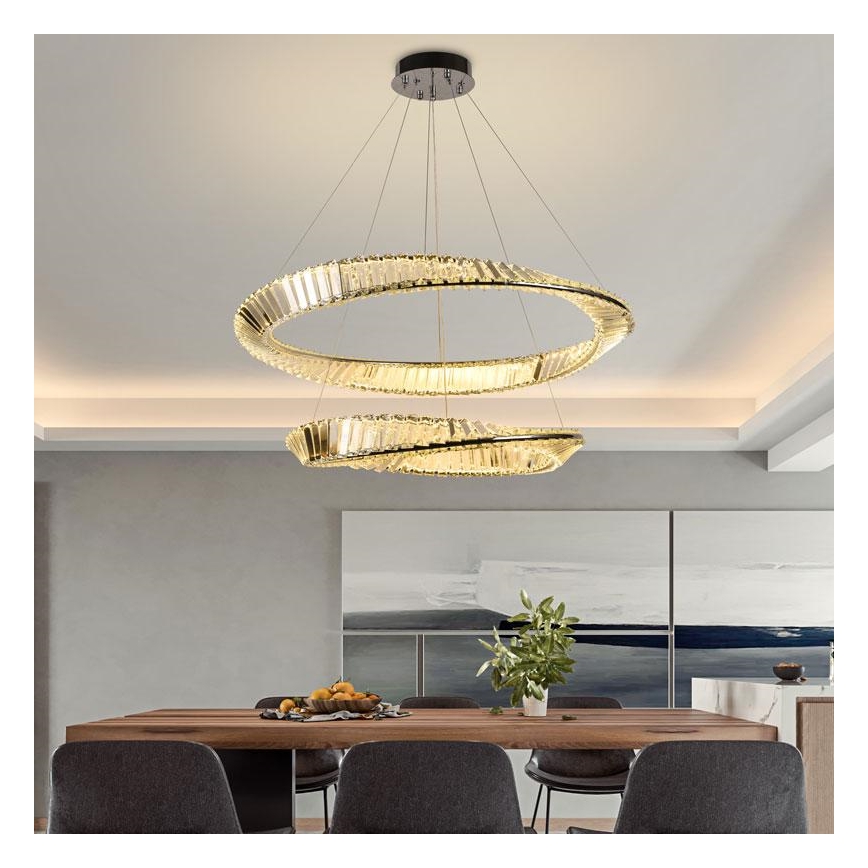 LED Prigušivi kristalni luster na sajli LED/90W/230V 3000-6500K sjajni krom + Daljinski upravljač