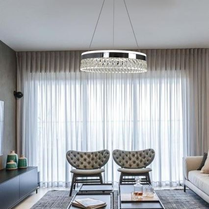 LED Prigušivi kristalni luster na sajli LED/90W/230V 3000-6500K sjajni krom + Daljinski upravljač