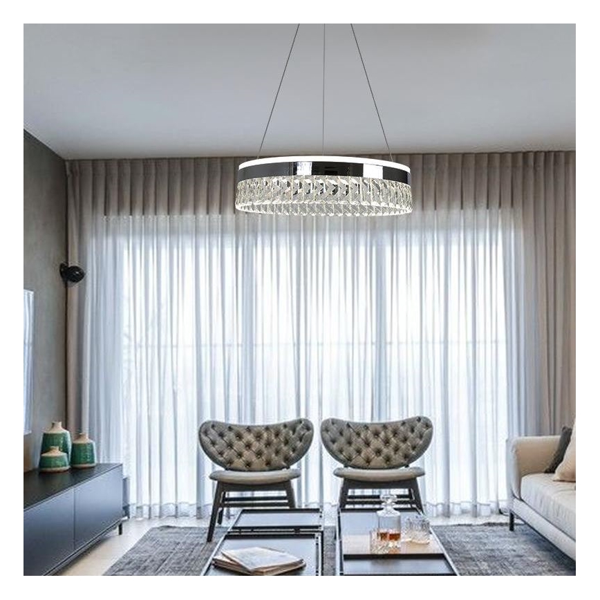 LED Prigušivi kristalni luster na sajli LED/90W/230V 3000-6500K sjajni krom + Daljinski upravljač