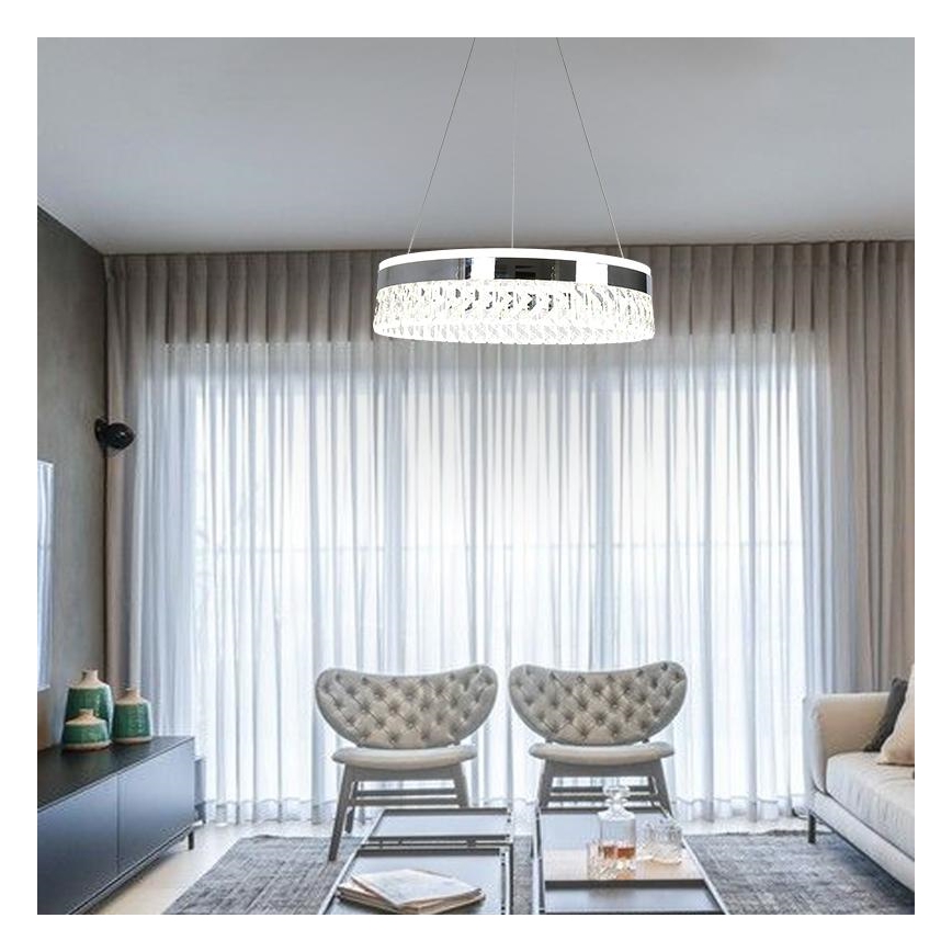 LED Prigušivi kristalni luster na sajli LED/90W/230V 3000-6500K sjajni krom + Daljinski upravljač
