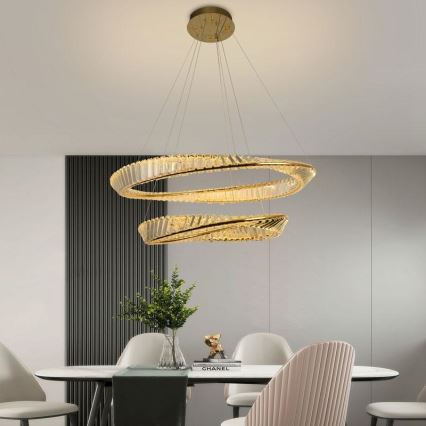 LED Prigušivi kristalni luster na sajli LED/90W/230V 3000-6500K zlatna/krom + Daljinski upravljač