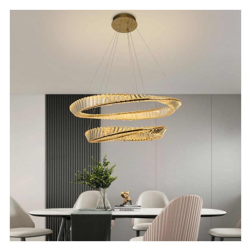LED Prigušivi kristalni luster na sajli LED/90W/230V 3000-6500K zlatna/krom + Daljinski upravljač