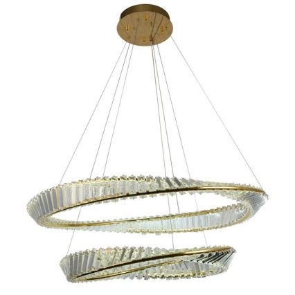 LED Prigušivi kristalni luster na sajli LED/90W/230V 3000-6500K zlatna/krom + Daljinski upravljač