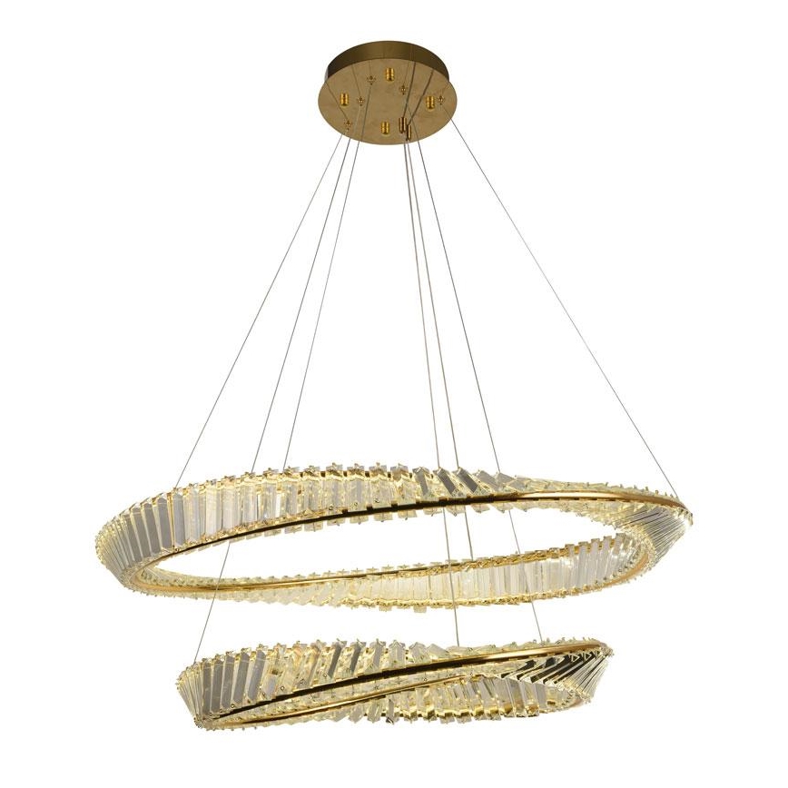 LED Prigušivi kristalni luster na sajli LED/90W/230V 3000-6500K zlatna/krom + Daljinski upravljač