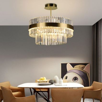 LED Prigušivi kristalni luster na lancu sa šipkom LED/80W/230V 3000-6500K zlatna + Daljinski upravljač