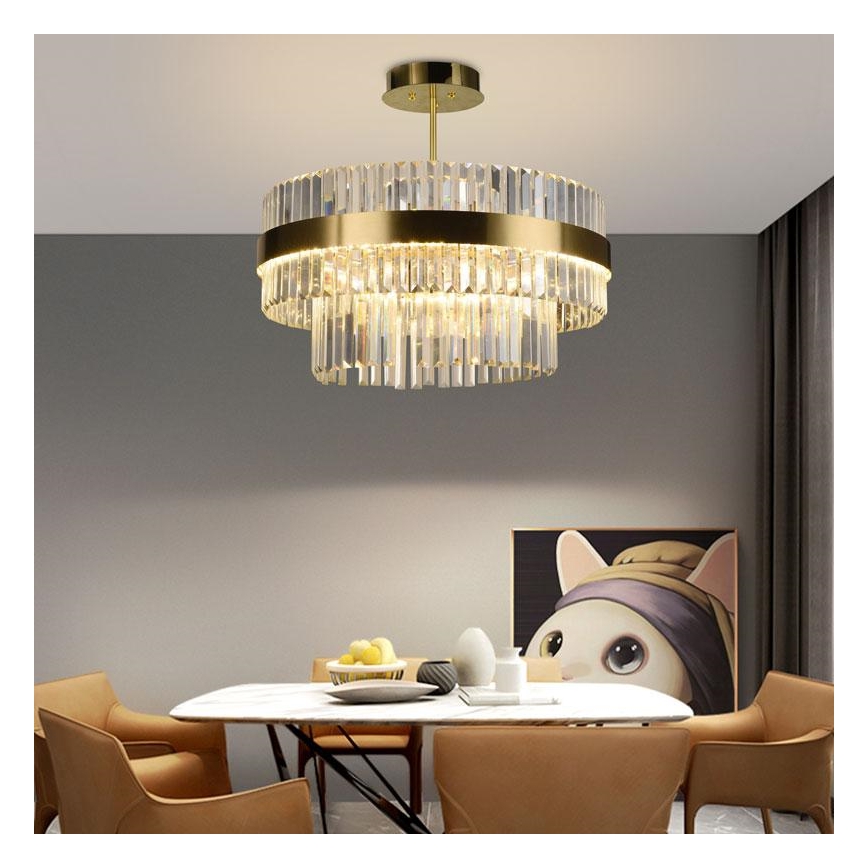 LED Prigušivi kristalni luster na lancu sa šipkom LED/80W/230V 3000-6500K zlatna + Daljinski upravljač