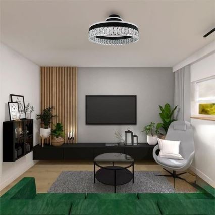 LED Prigušivi kristalni nadgradni luster LED/75W/230V 3000-6500K crno + Daljinski upravljač