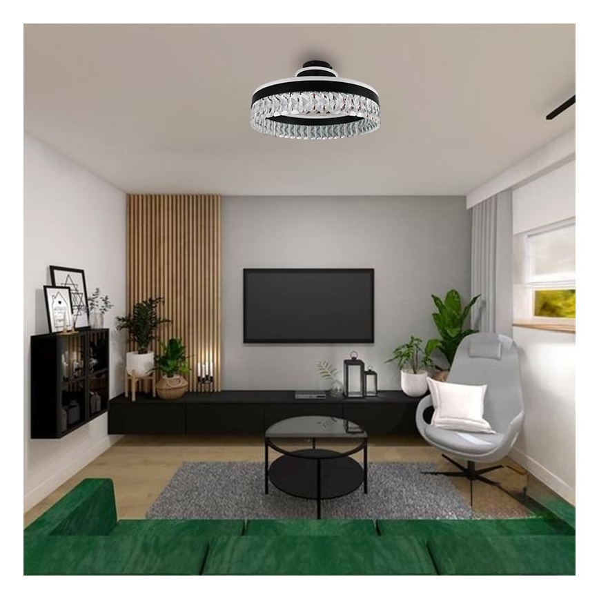 LED Prigušivi kristalni nadgradni luster LED/75W/230V 3000-6500K crno + Daljinski upravljač