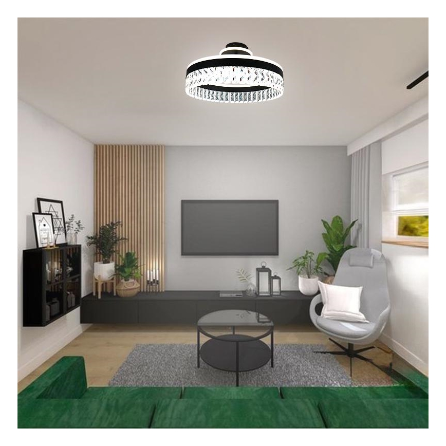LED Prigušivi kristalni nadgradni luster LED/75W/230V 3000-6500K crno + Daljinski upravljač