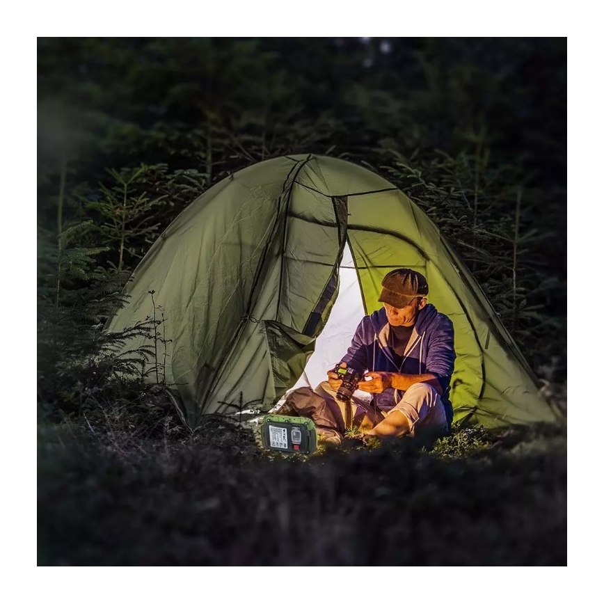 LED Prigušivi punjivi reflektor SAMSUNG CHIP + funkcije SOS LED/20W/3,7V/USB IP44 4000K 7200 mAh zelena
