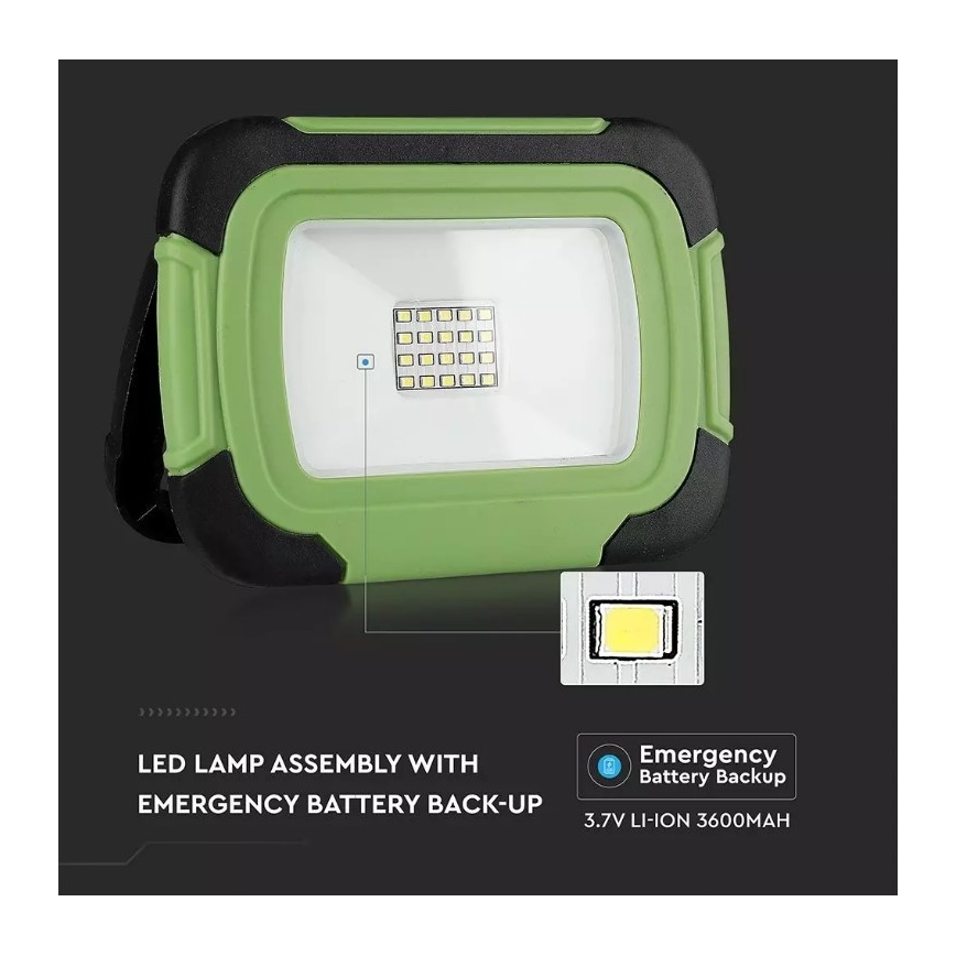 LED Prigušivi punjivi reflektor SAMSUNG CHIP + funkcije SOS LED/20W/3,7V/USB IP44 4000K 7200 mAh zelena