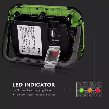 LED Prigušivi punjivi reflektor SAMSUNG CHIP + funkcije SOS LED/20W/3,7V/USB IP44 4000K 7200 mAh zelena