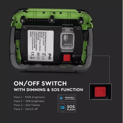 LED Prigušivi punjivi reflektor SAMSUNG CHIP + funkcije SOS LED/20W/3,7V/USB IP44 4000K 7200 mAh zelena