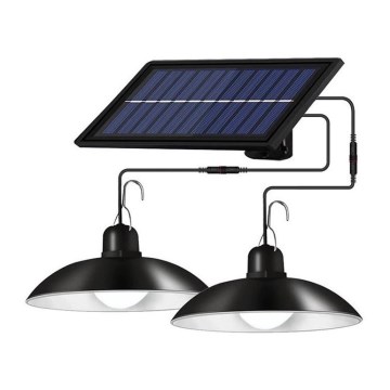 LED Prigušivi solarni luster na sajli 2xLED/1,8W/3,7V IP44 6500K 1200 mAh + Daljinski upravljač