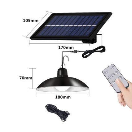 LED Prigušivi solarni luster na sajli LED/1,8W/3,7V IP44 6500K 1600 mAh + Daljinski upravljač