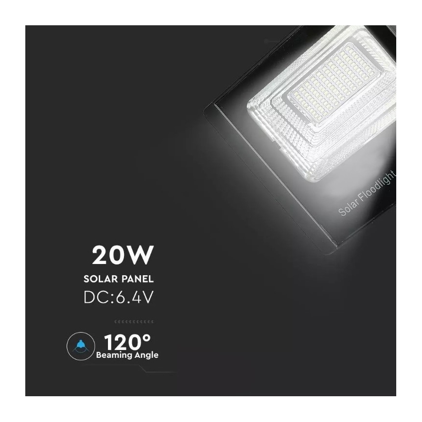 LED Prigušivi solarni reflektor LED/20W/6,4V 4000K IP65 + Daljinski upravljač