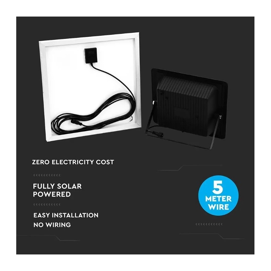 LED Prigušivi solarni reflektor LED/20W/6,4V 4000K IP65 + Daljinski upravljač