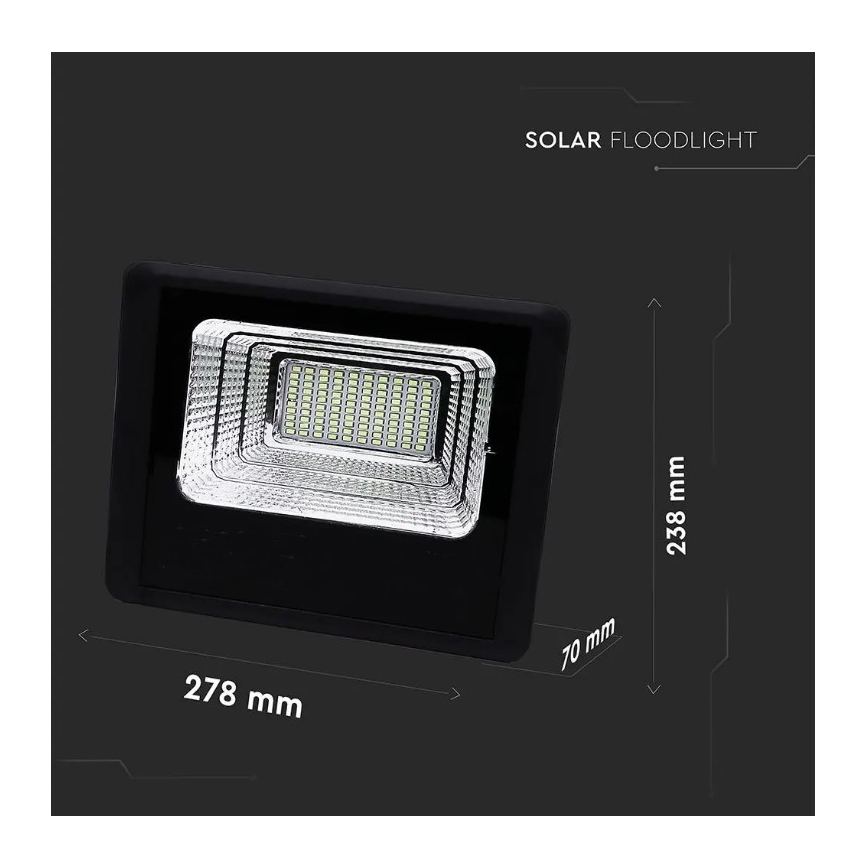 LED Prigušivi solarni reflektor LED/20W/6,4V 4000K IP65 + Daljinski upravljač