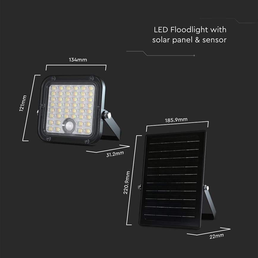 LED Prigušivi solarni reflektor sa senzorom LED/10W/3,7V 4000/6000K IP65 + Daljinski upravljač