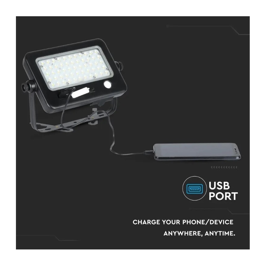 LED Prigušivi solarni reflektor sa senzorom LED/10W/3,7V 4000K IP65 7200 mAh + USB port