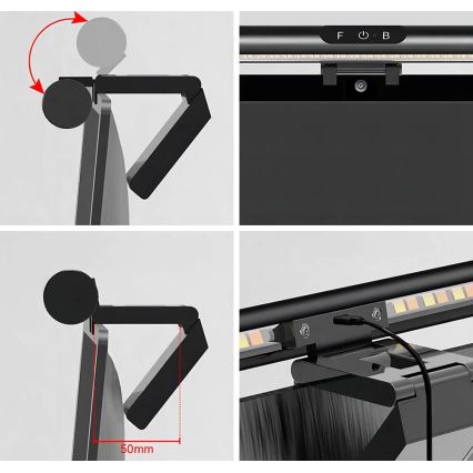 LED Prigušivo dodirno osvetljenje za monitor LED/5W/5V 3000/4000/5000/6000K 42 cm crno