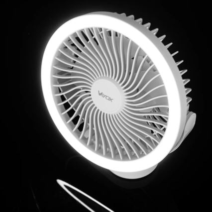 LED Punjiv stoni ventilator sa LED osvetljenjem LED/3W/5V USB 2400 mAh bela