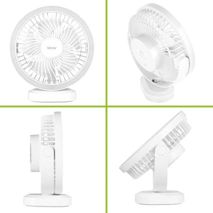 LED Punjiv stoni ventilator sa LED osvetljenjem LED/3W/5V USB 2400 mAh bela