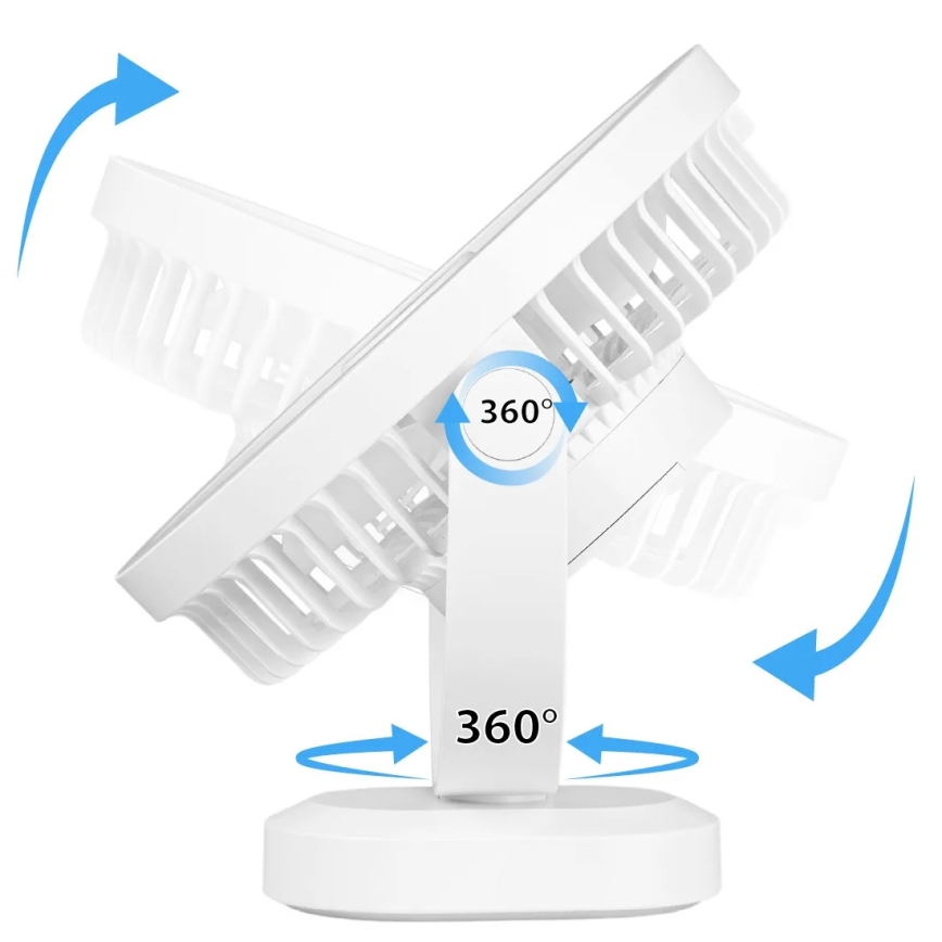 LED Punjiv stoni ventilator sa LED osvetljenjem LED/3W/5V USB 2400 mAh bela