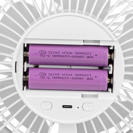 LED Punjiv stoni ventilator sa LED osvetljenjem LED/3W/5V USB 2400 mAh bela