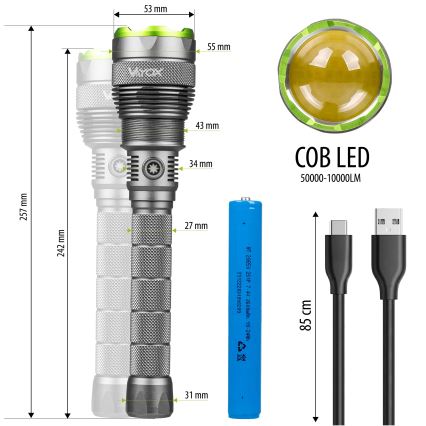 LED Prigušiva punjiva baterijska lampa sa funkcijom powerbank-a LED/5V IPX7 10000 Im 2600 mAh