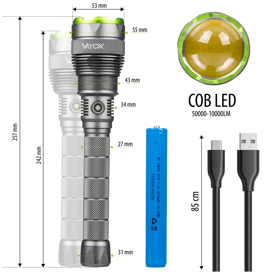 LED Prigušiva punjiva baterijska lampa sa funkcijom powerbank-a LED/5V IPX7 10000 Im 2600 mAh
