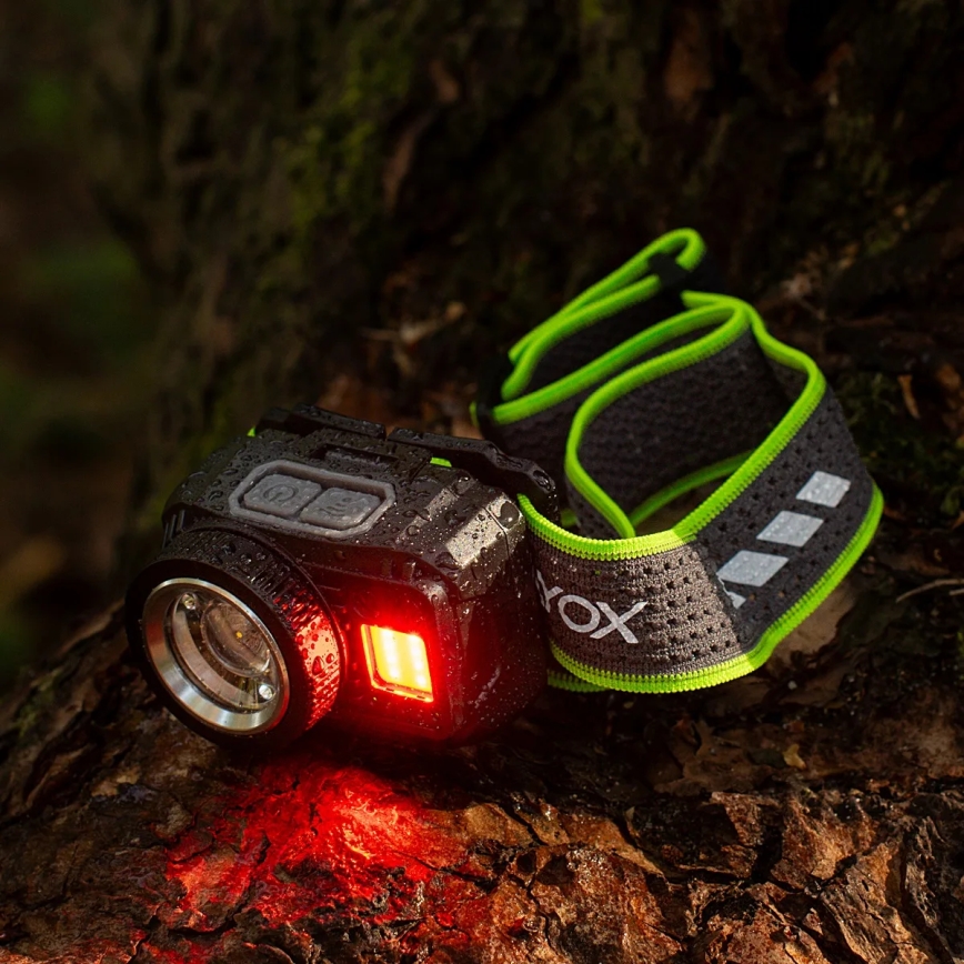 Punjiva LED čelna lampa, prigušiva, sa senzorom i crvenim svetlom LED/6W/5V/3xAAA IP66 500 lm 1200 mAh