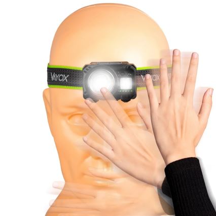 Punjiva LED čelna lampa, prigušiva, sa senzorom i crvenim svetlom LED/6W/5V/3xAAA IP66 500 lm 1200 mAh