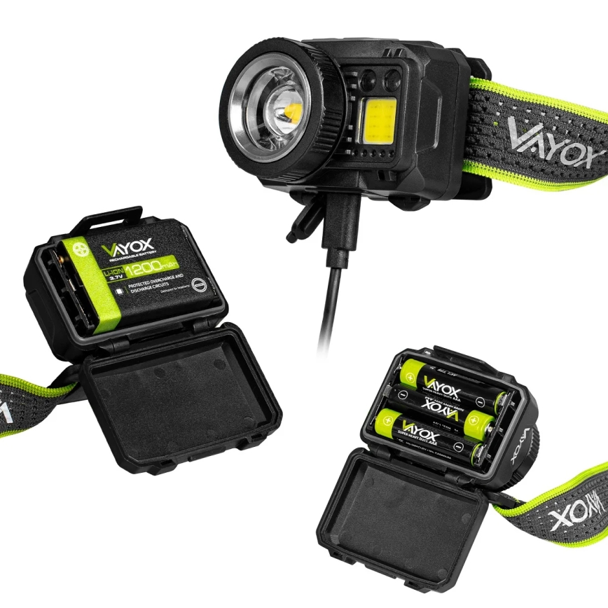 Punjiva LED čelna lampa, prigušiva, sa senzorom i crvenim svetlom LED/6W/5V/3xAAA IP66 500 lm 1200 mAh