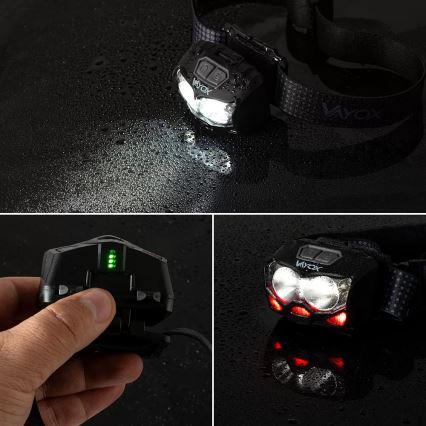 LED Prigušiva punjiva čeona Lampa sa senzorom i crveno svetlo 2xLED/5W/5V/3xAAA IP65 500 Im 1200 mAh