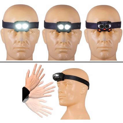 LED Prigušiva punjiva čeona Lampa sa senzorom i crveno svetlo 2xLED/5W/5V/3xAAA IP65 500 Im 1200 mAh