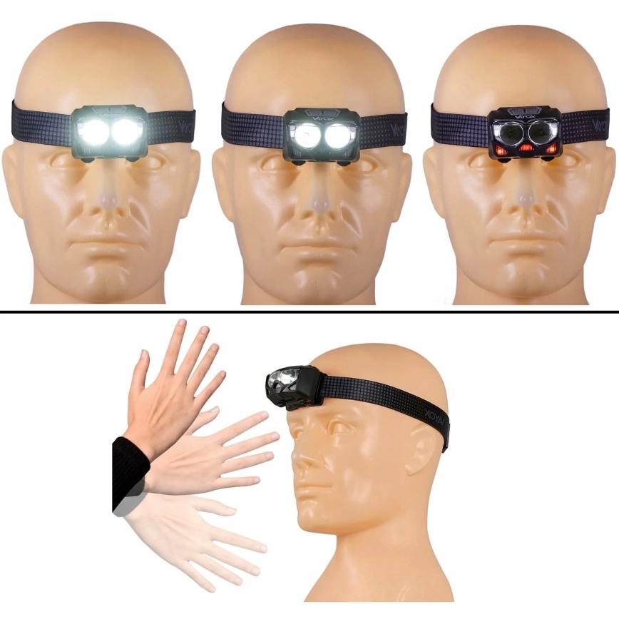 LED Prigušiva punjiva čeona Lampa sa senzorom i crveno svetlo 2xLED/5W/5V/3xAAA IP65 500 Im 1200 mAh