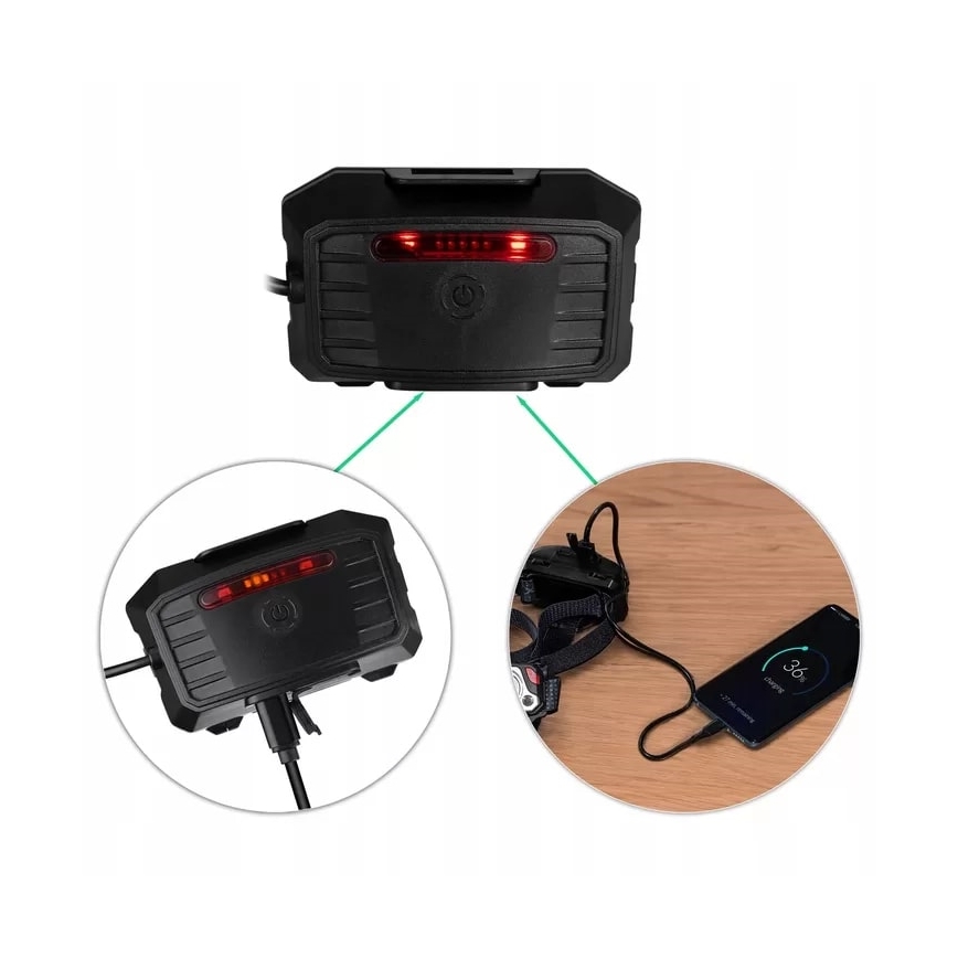 LED Prigušiva punjiva čeona Lampa sa senzorom sa funkcijom powerbank-a i crveno svetlo LED/10W/5V IP44 1200 Im 4000 mAh