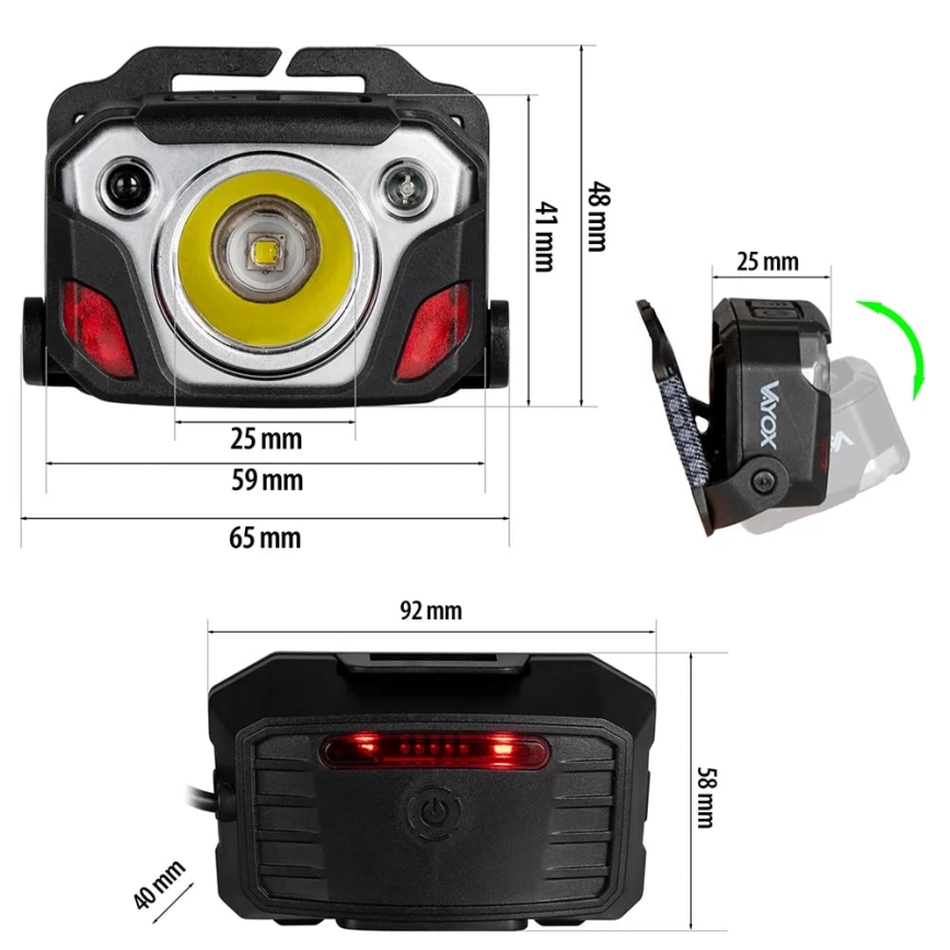 LED Prigušiva punjiva čeona Lampa sa senzorom sa funkcijom powerbank-a i crveno svetlo LED/10W/5V IP44 1200 Im 4000 mAh
