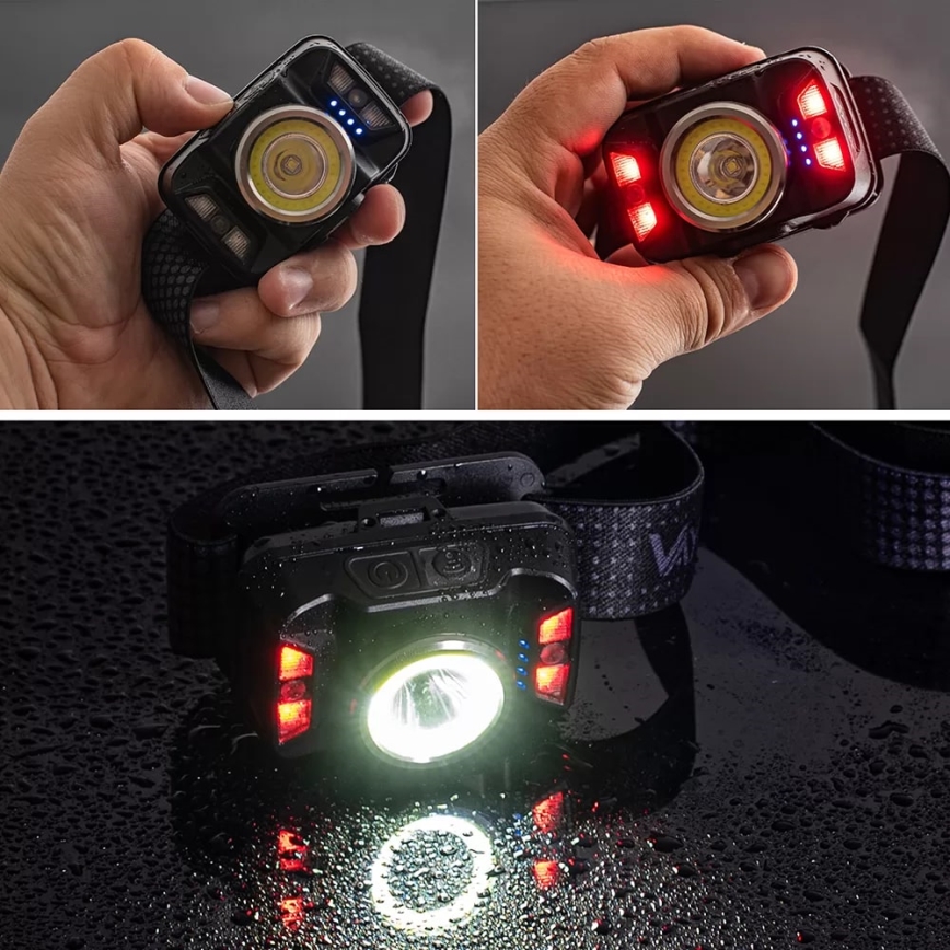 LED Prigušiva punjiva čeona Lampa sa senzorom i crveno svetlo LED/15W/5V IP66 430 Im 1800 mAh