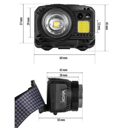 LED Prigušiva punjiva čeona Lampa sa senzorom i crveno svetlo LED/6W/5V/3xAAA IP44 500 Im 1200 mAh