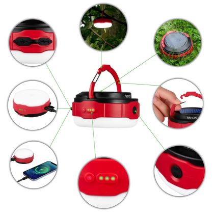 LED Prigušiva punjiva solarna baterijska lampa sa funkcijom powerbank-a LED/3W/5V 3000/4000/6500K IPX6 500 Im 2000 mAh