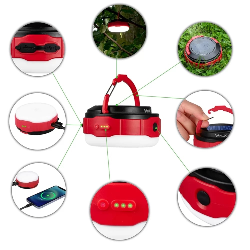 LED Prigušiva punjiva solarna baterijska lampa sa funkcijom powerbank-a LED/3W/5V 3000/4000/6500K IPX6 500 Im 2000 mAh