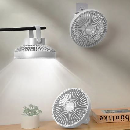 LED Punjivi stolni ventilator sa LED rasvetom LED/2W/5V USB 2400 mAh bela