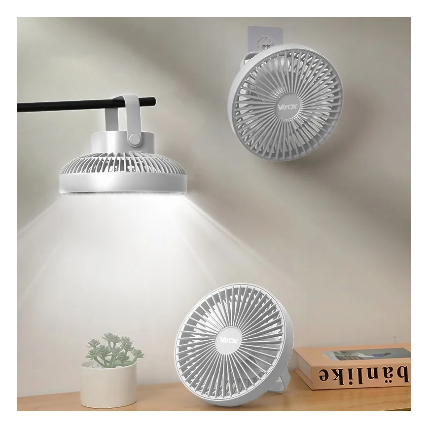 LED Punjivi stolni ventilator sa LED rasvetom LED/2W/5V USB 2400 mAh bela