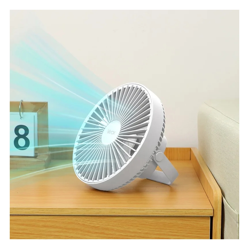 LED Punjivi stolni ventilator sa LED rasvetom LED/2W/5V USB 2400 mAh bela