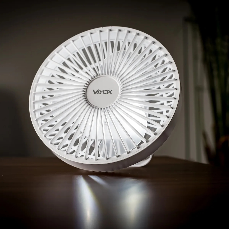 LED Punjivi stolni ventilator sa LED rasvetom LED/2W/5V USB 2400 mAh bela