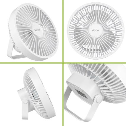 LED Punjivi stolni ventilator sa LED rasvetom LED/2W/5V USB 2400 mAh bela